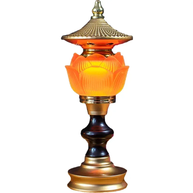 Household Buddhist Lamp, Glazed LED Lotus Lamp, Eternal Light in Front of Buddha, Altar Offering, Three Colors, Plug-in