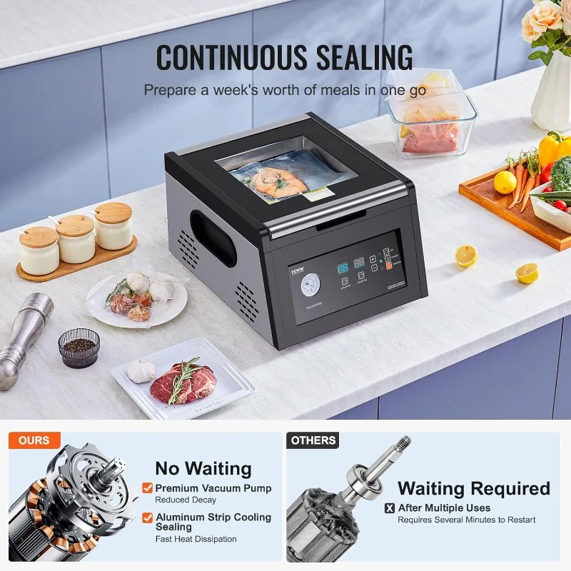 VEVOR Chamber Vacuum Sealer, 380W Vacuum Pump Power, Vacuum Packing Machine for Wet Foods, Meat, Compact Design 3