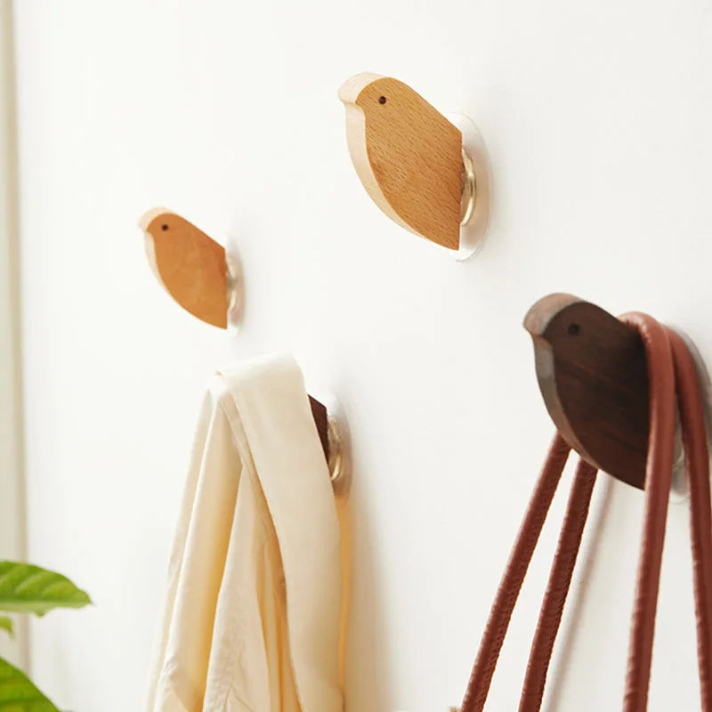 Description Picture 4 of itemNew Wood Bird Hook Walnut Hanging Hanger Bathroom Wall Hook Kitchen Door Clothes Storage Rack For Home Towel Key Decoration Hook