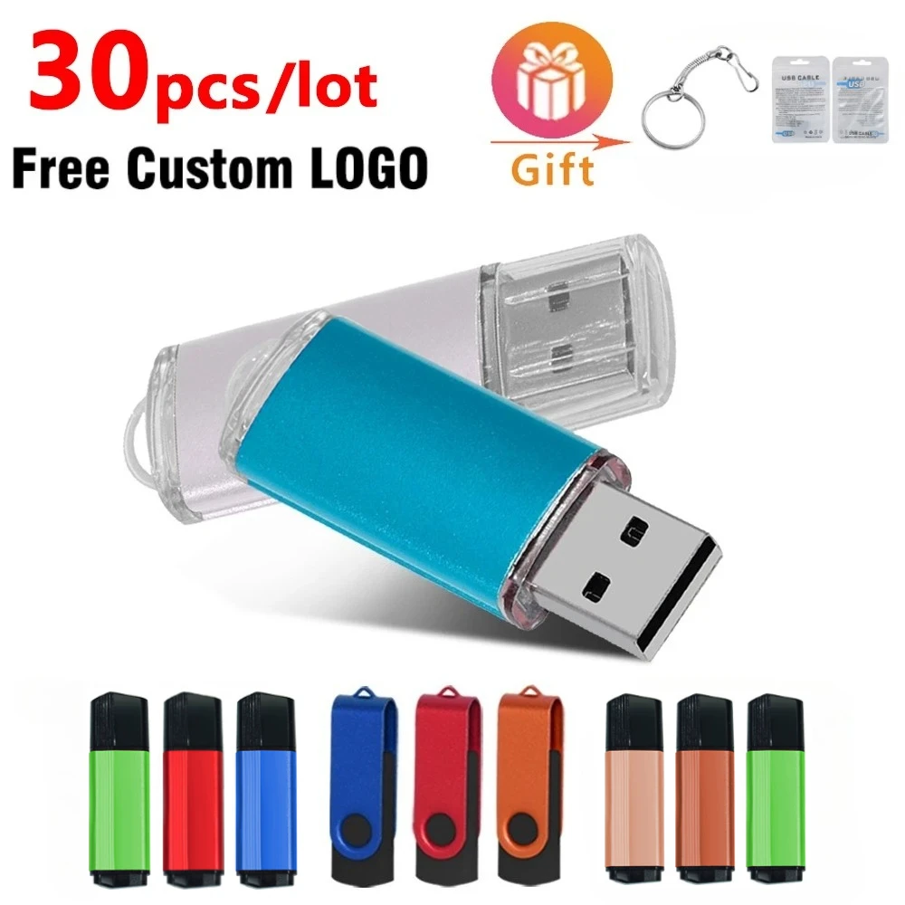 30개/세트 USB 플래시 드라이브 다채로운 금속 128GB 64GB 32GB 펜 ..