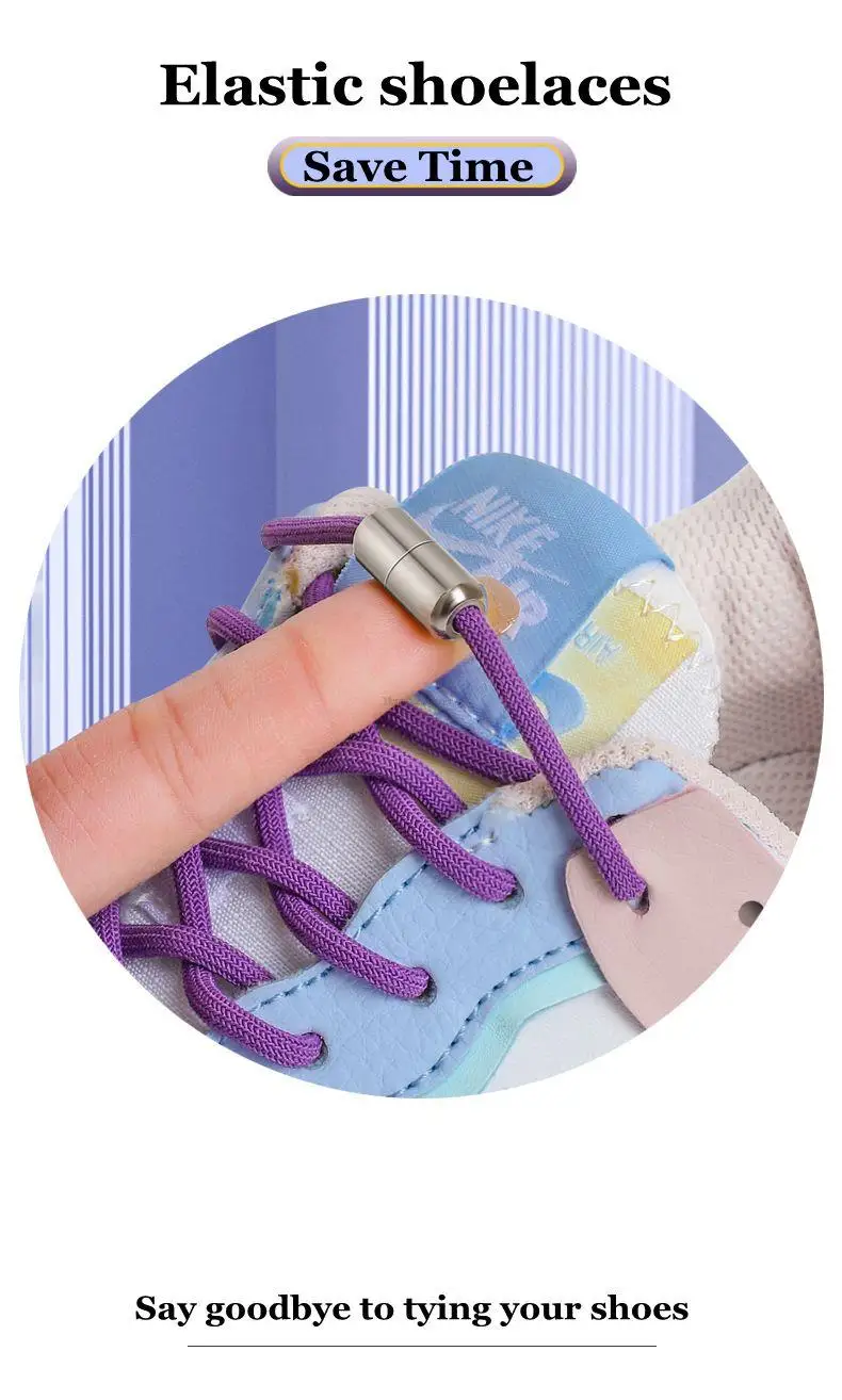 2024 New Round Elastic Laces Sneakers Shoelaces Without Ties No Tie Shoe Laces Kids Adult Quick Shoe Lace Rubber Bands for Shoes