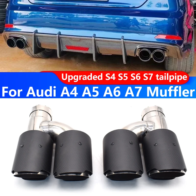 1 pair for Audi A4 A5 A6 A7 exhaust pipe upgrades S4 S5 S6 S7 tailpipes stainless steel, carbon fiber muffler nozzle