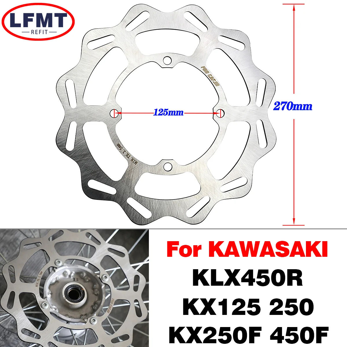 

240mm 270mm Front Rear Brake Disc Rotor For Kawasaki KX125 KX250 KX250F KX450F KLX450R KX 125 250 250F 450F 2006-2021 KLX 450R
