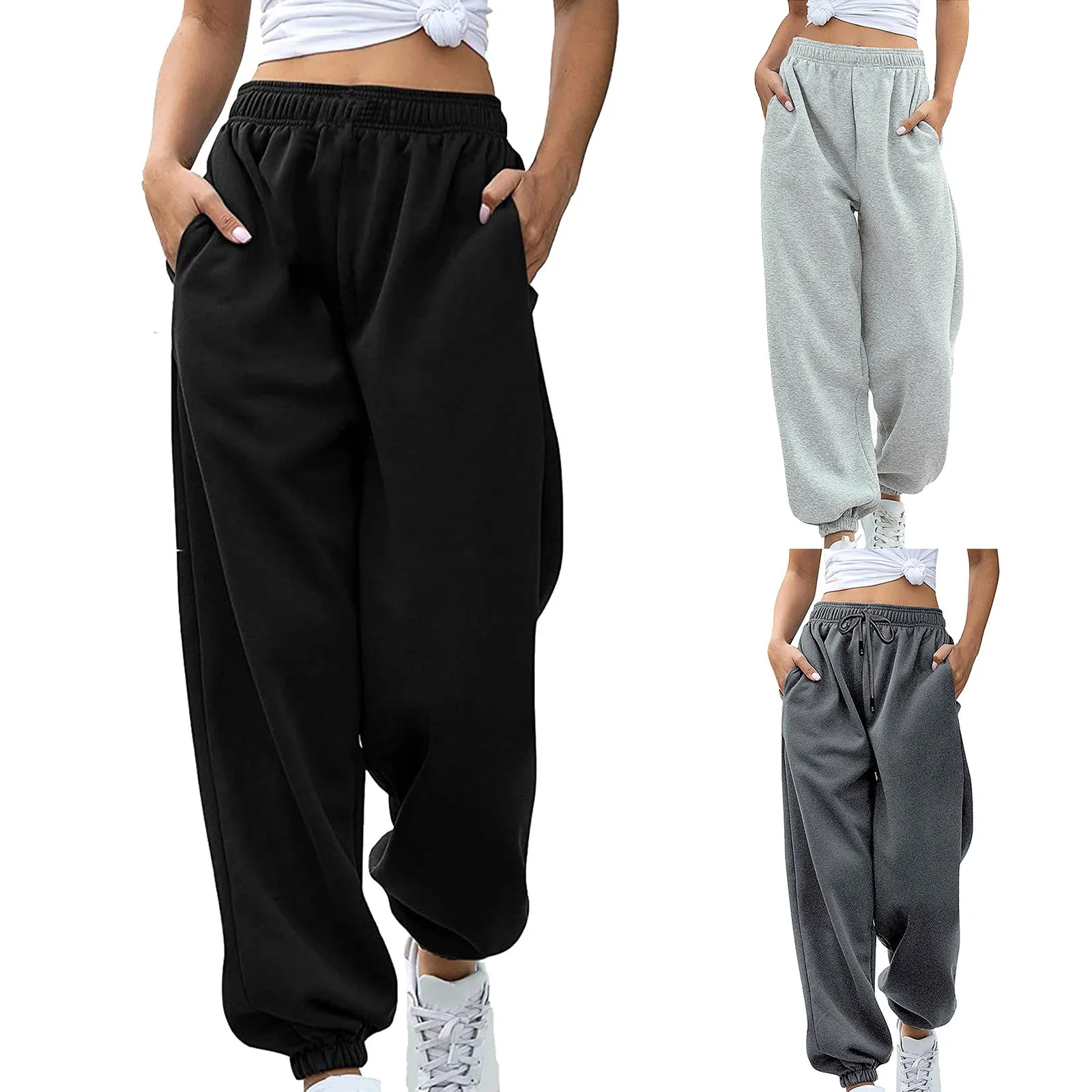 

Women Sweatpants Drawstrings Running Sport Joggers Trousers Cotton Loose Elastic Waist With Pockets Athletic Gym Fitness Joggers