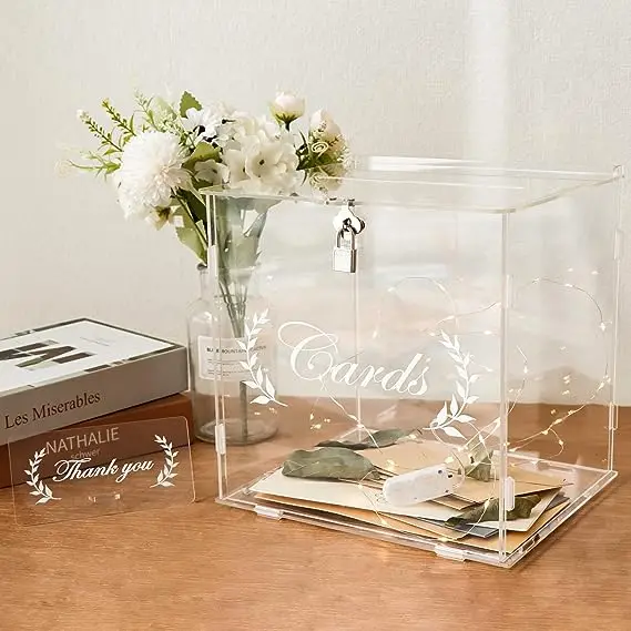 Acrylic Wedding Card Box With Lock Money Case For Birthday Party Baby Shower Reception Clear Card Box Letter Envelope Boxes