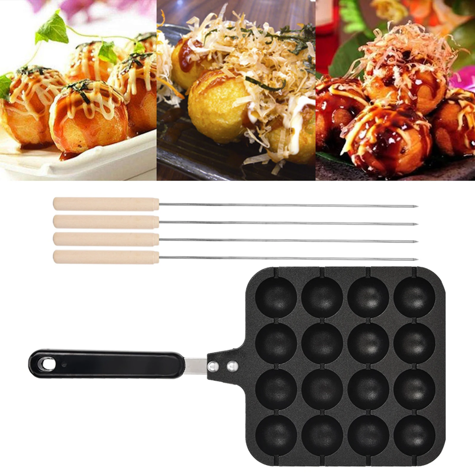 16 Holes Takoyaki Maker Non-Stick Takoyaki Grill Pan Plate Maruko Baking Forms Mold Pan Octopus Baking Machine for Kitchen baking pan baking tray