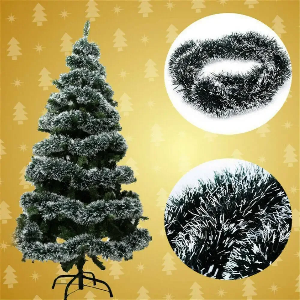 Snow Tipped Green Tinsel Christmas Garland