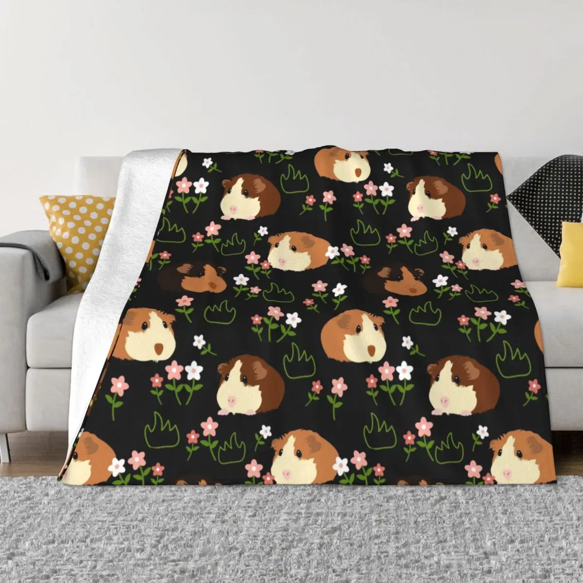 

Cute Guinea Pig Flowers Aniaml Blankets Flannel Throw Blankets Bedroom Sofa Printed Soft Warm Bedspread