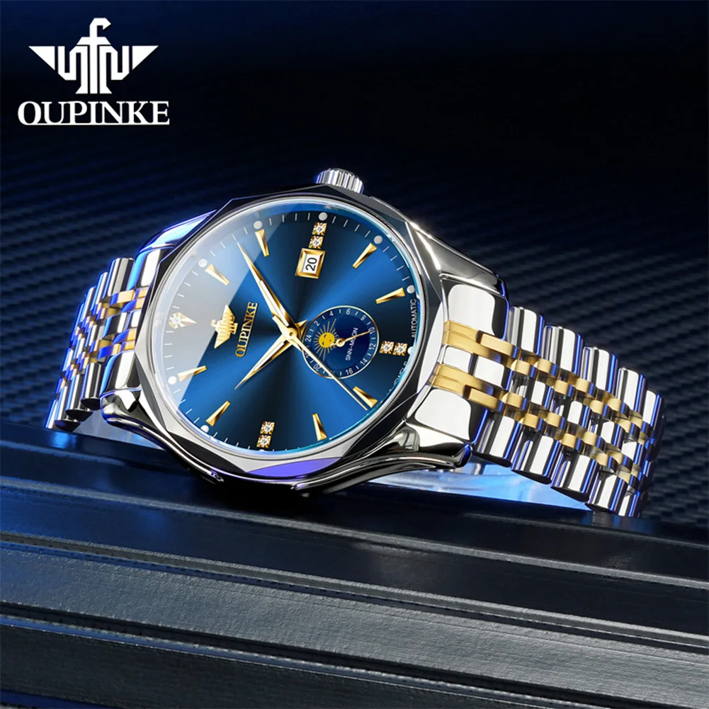 OUPINKE 3275 Automatic Watch For Men Top Brand Luxury Date Moon Phase Mechanical Man Watch Deep Waterproof Business Wristwatch