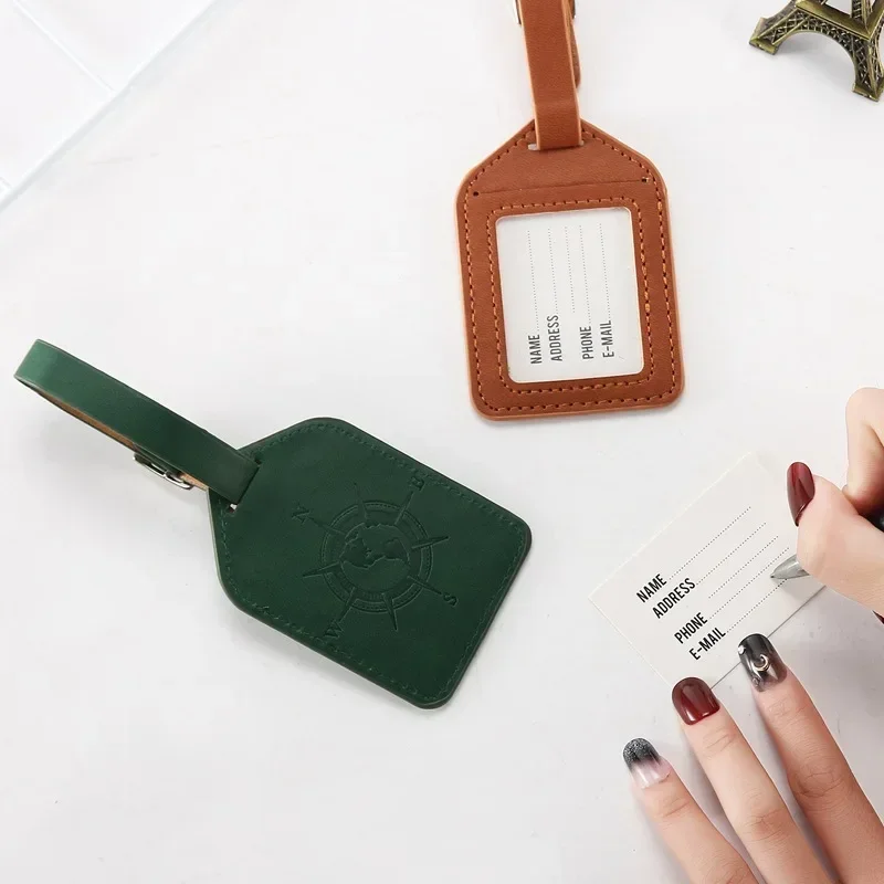 Pu Leather Luggage Tags Leather Fashion Suitcase Name ID Address Holder Baggage Label Tags Travel Accessories 1PC