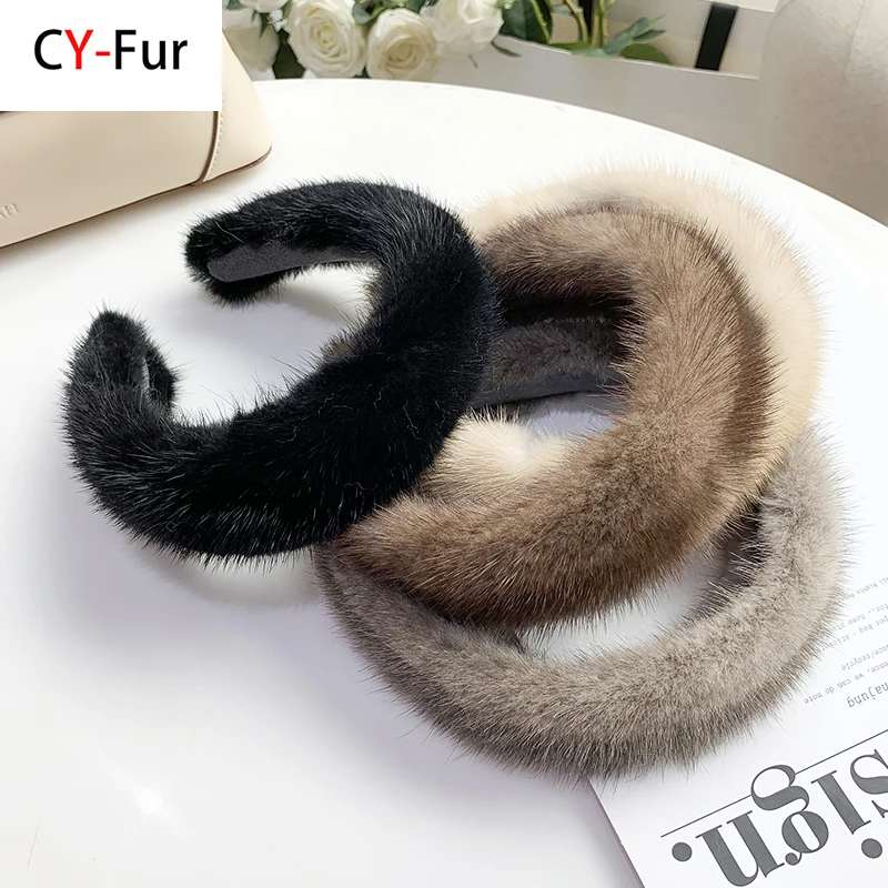 

2024 Hot Sale Women Luxury winter 100% Real Mink Fur Headbands High Quality Real Fur Hair Band Lady Fashion Hair Hoop Furry Gift