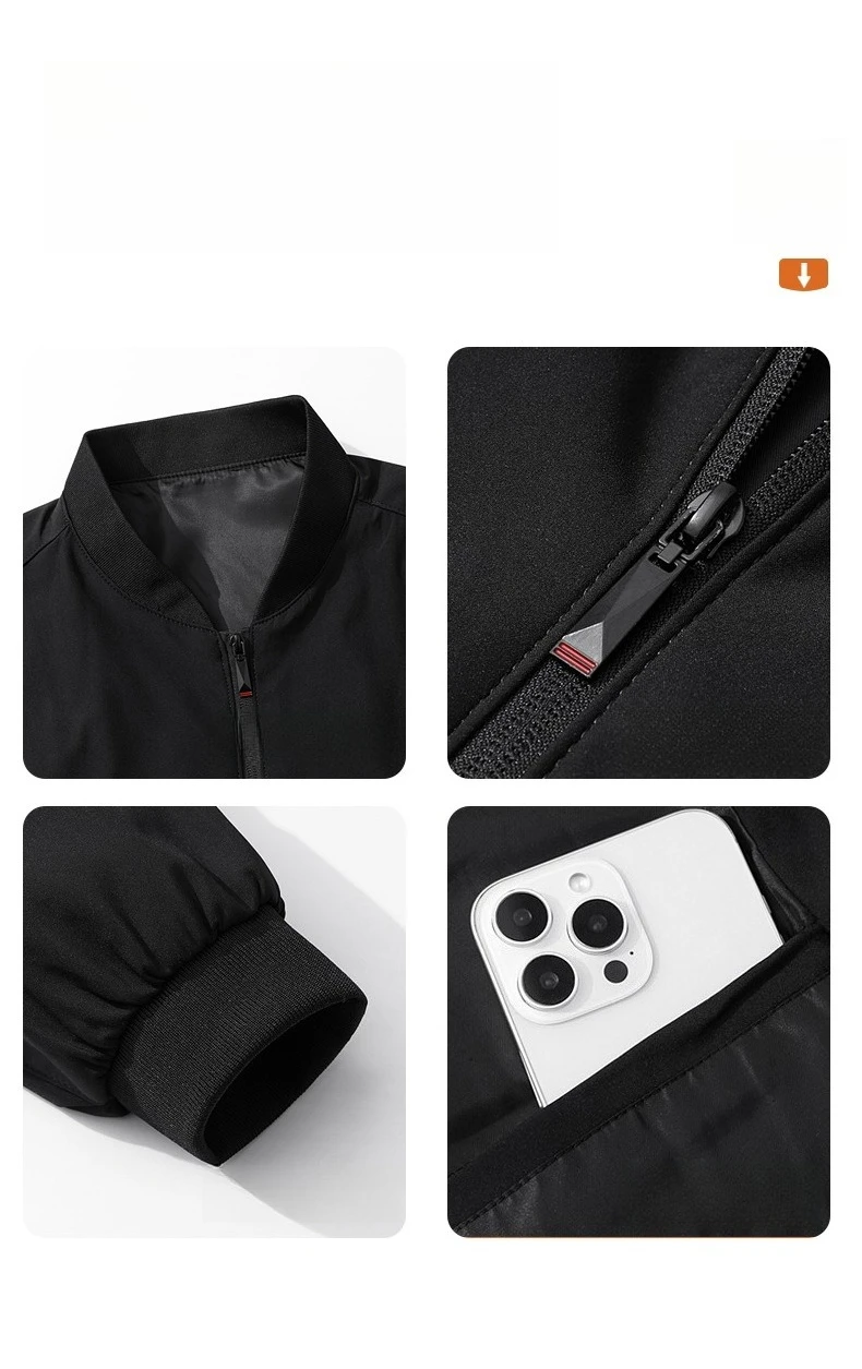 Modische Herren-Baseballjacke mit Kragen, Winddichtes Design mit Reißverschluss, Business-Casual Frühlingsjacke in Hochwertiger Einfarbiger Ausführung – Detail 7