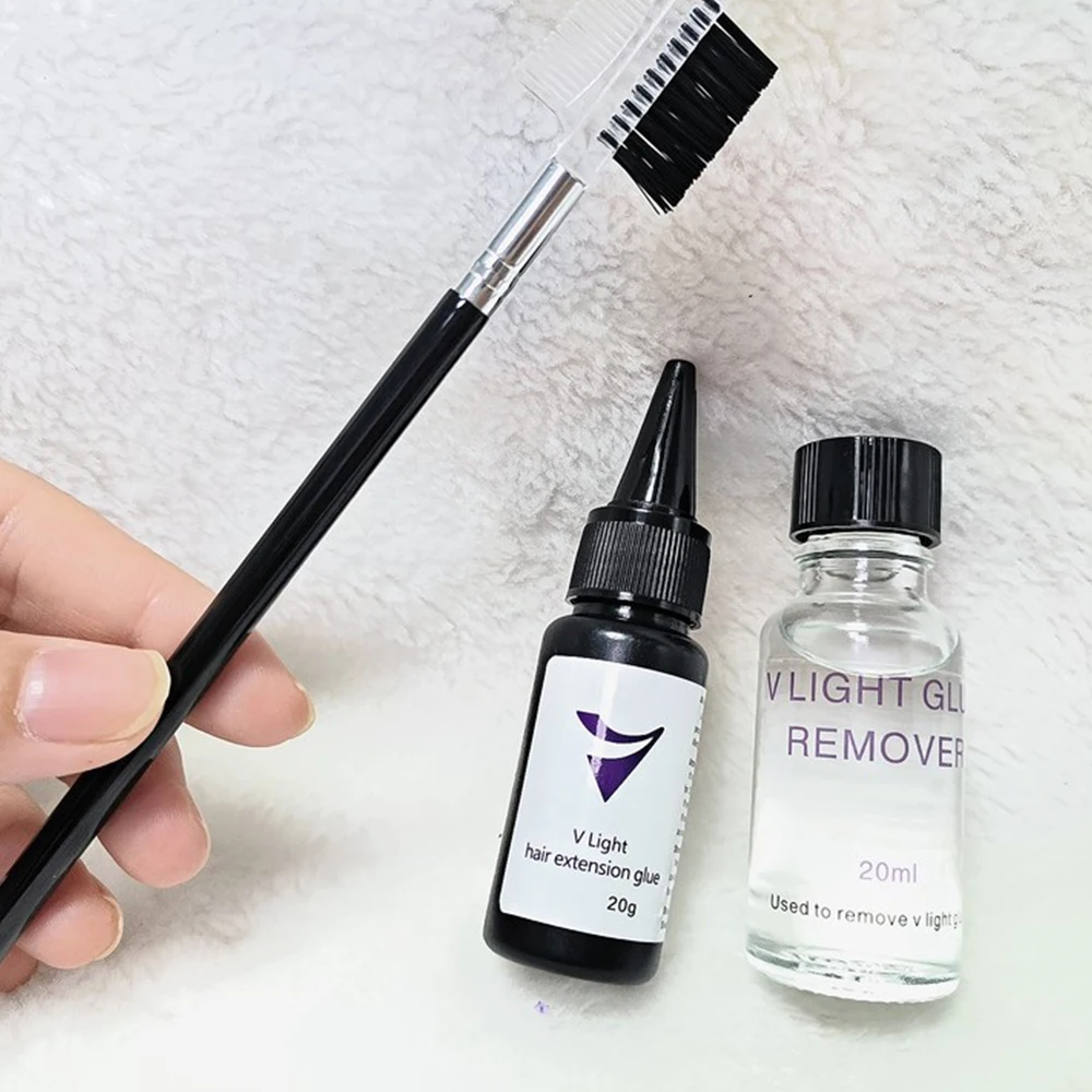 V-light glue hair extension set kit with V light glue and v-light glue remover for wig installation including V light glue brush