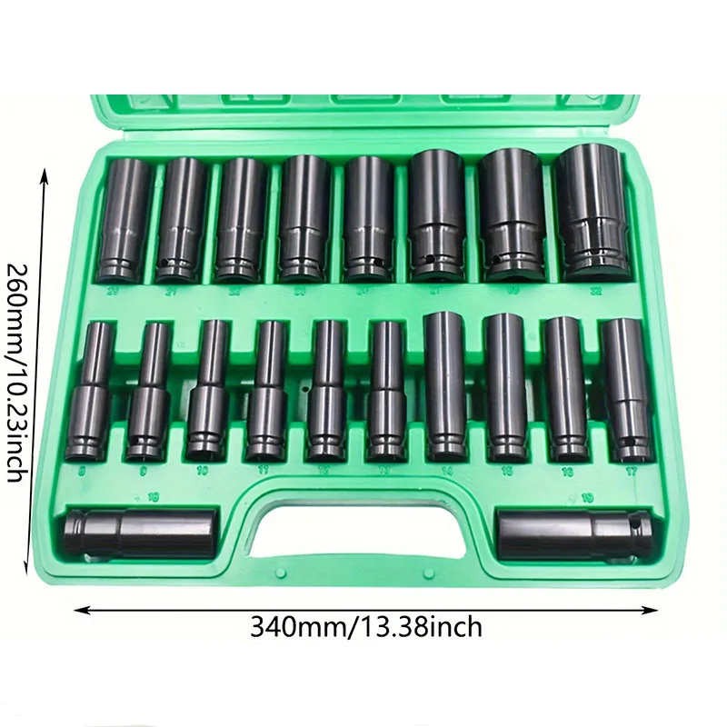 20-teiliges 8-32 mm elektrisches Schraubenschlüssel-Set, sechseckige elektrische Bohrmaschine aus Kohlenstoffstahl, pneumatischer Schraubendreher-Stecknuss, schwarz