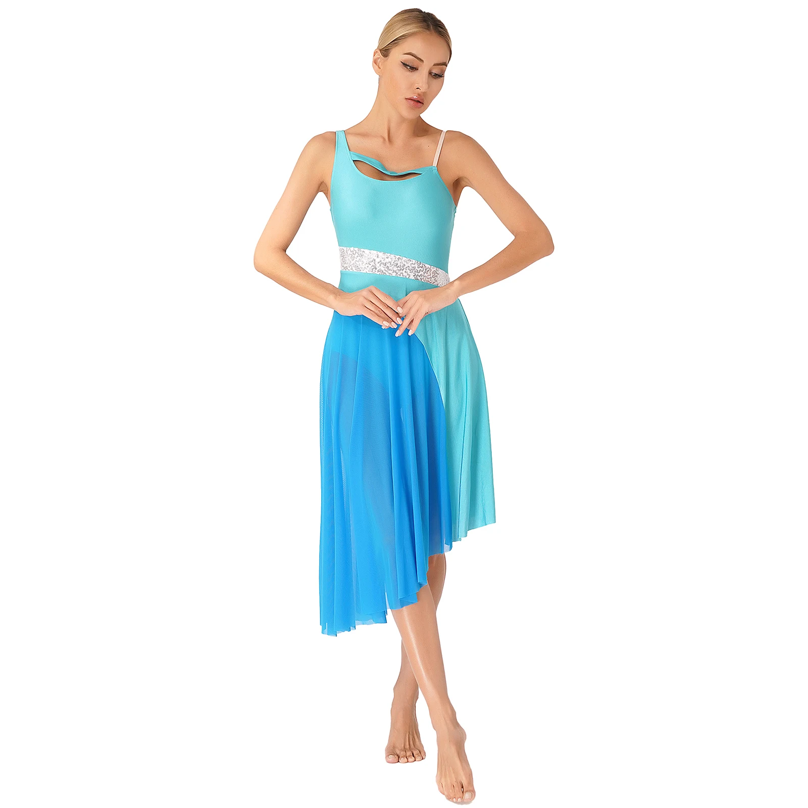 Womens Asymmetrical Ballet Lyrical Dance Dress for Figure Skating