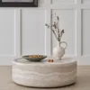 Modern Round Faux Travertine Coffee Table - Textured Fiberglass Center & Side Table for Living Room & Office 5