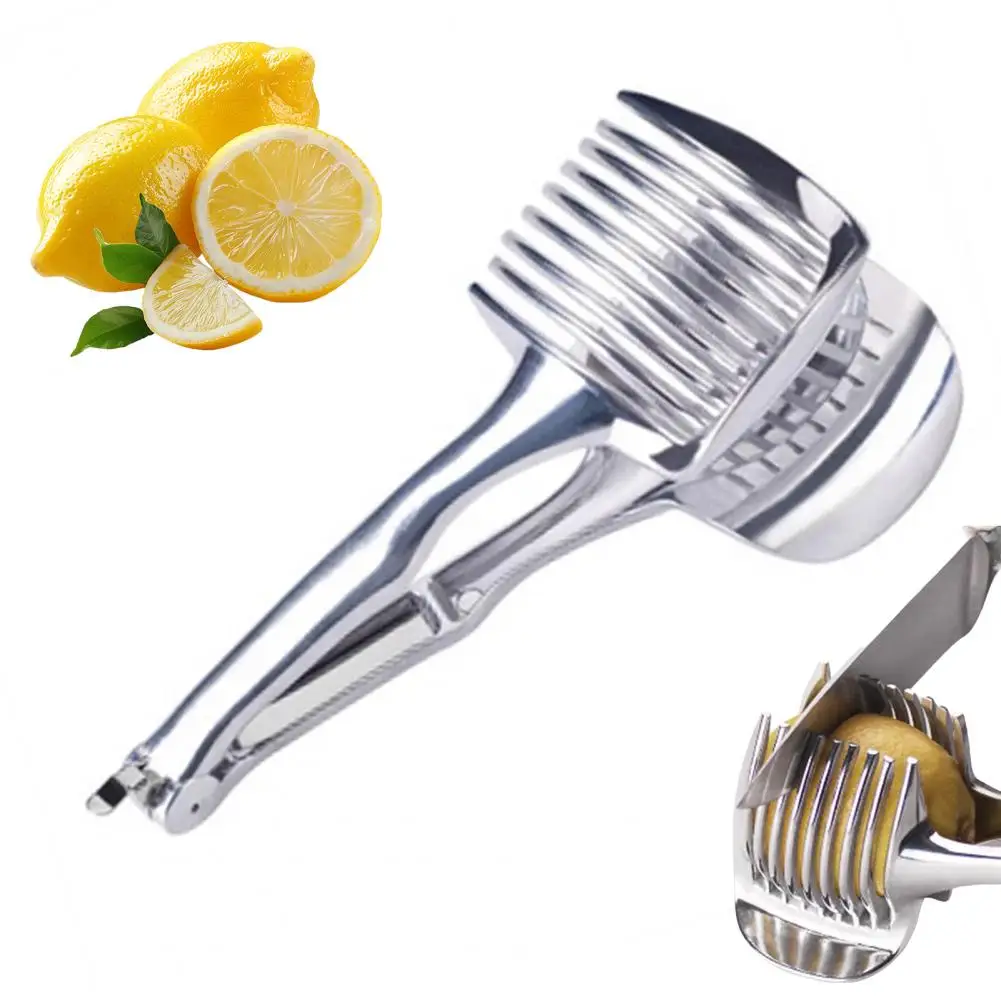 Onion Slicer Vegetable Cutter Alloy Handheld Orange Lemon Slicer Tomato Cutting Clip Fruit Kitchen Cutting Tool