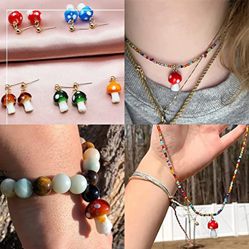 2 pezzi di perline di Lampwork bianche e rosse perline di funghi in vetro 3D per gioielli con ciondoli fai da te che fanno bracciali risultati di gioielli Neckalce  36