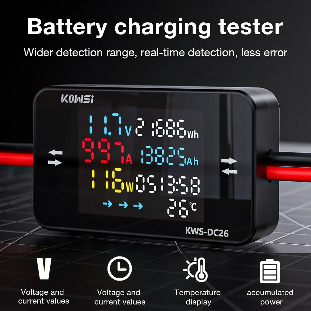 KWS-DC26 DC8-80V Batterieladedetektor LCD Farbbildschirm Voltmeter Amperemeter Stromzähler Strom Spannungsüberwachung