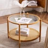 25.6" Rattan Coffee Table, Round Water-Wave Glass Metal Center Table  Modern Coffee Table 1