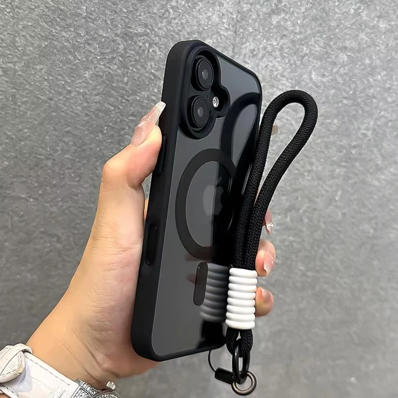 Luxury Clear Shockproof Phone Case with Lanyard and Wrist Strap Cover
