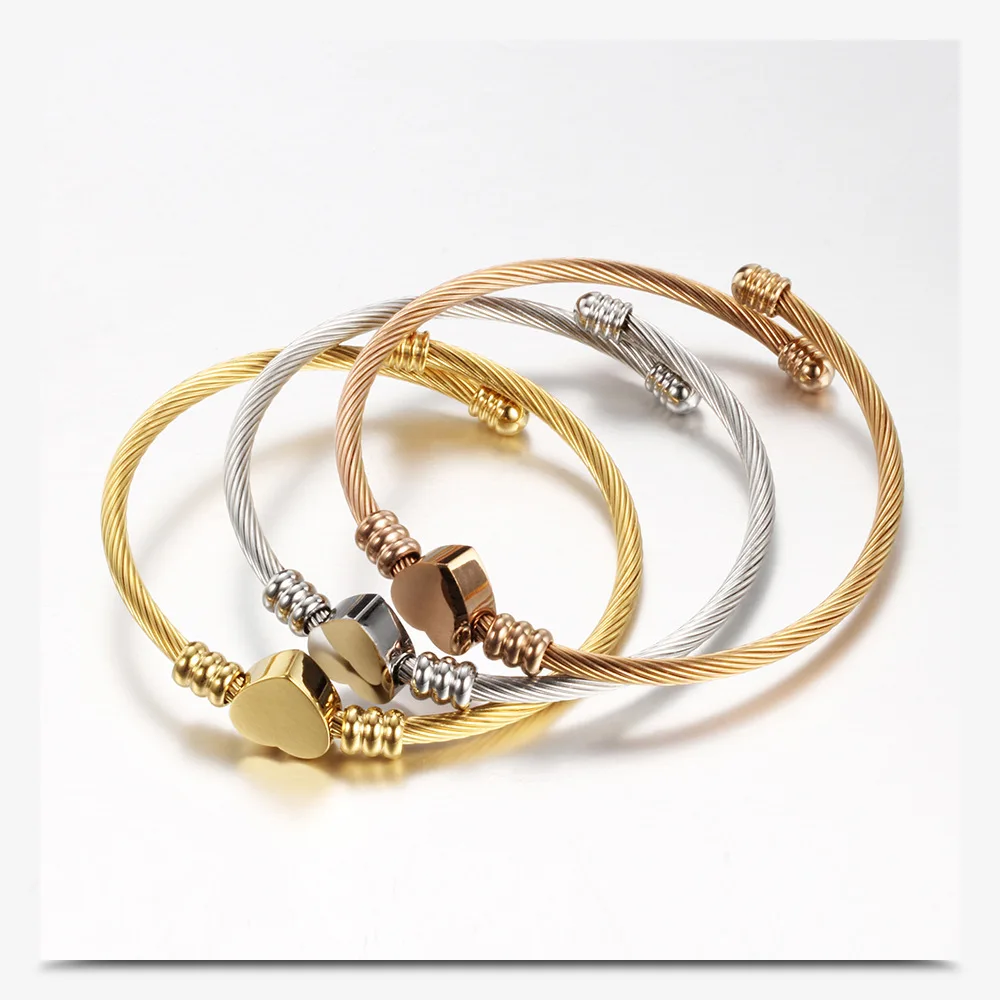 Stainless Steel Bangle Women Heart Seal Accessories Adjustable Size bangle bracelet stainless steel bracelet zirconia bangle snake bangle bracelet