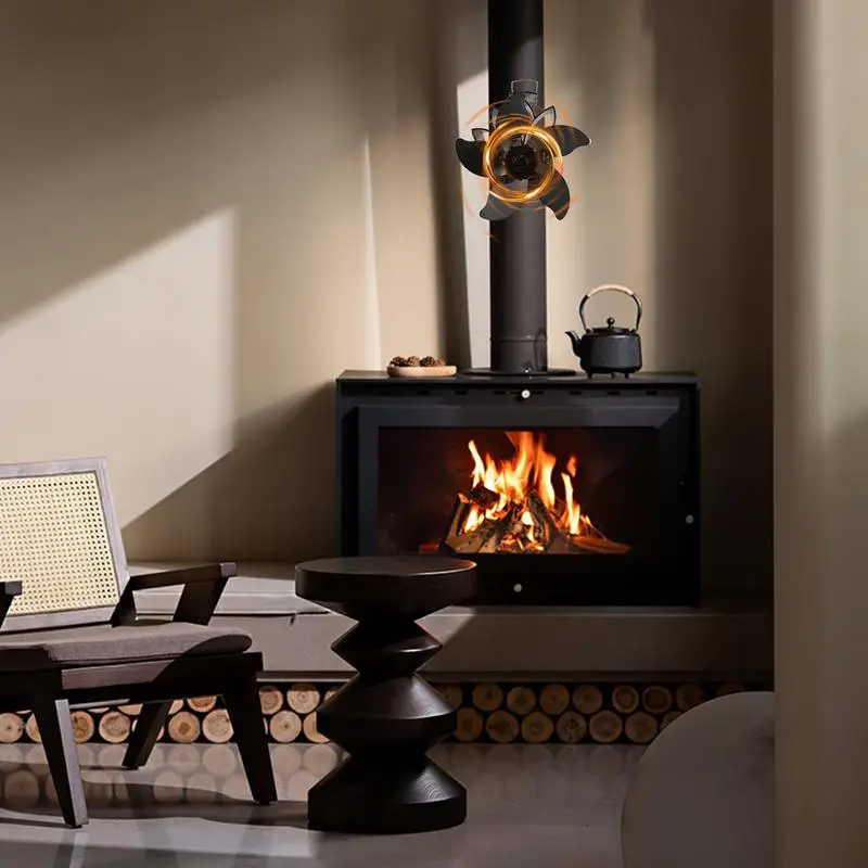 Heat Powered Wood Stove Fan Wood Fireplace Fan Heat Powered 5 Leaves Heater Stove Silent For Home Log Burner Fireplace
