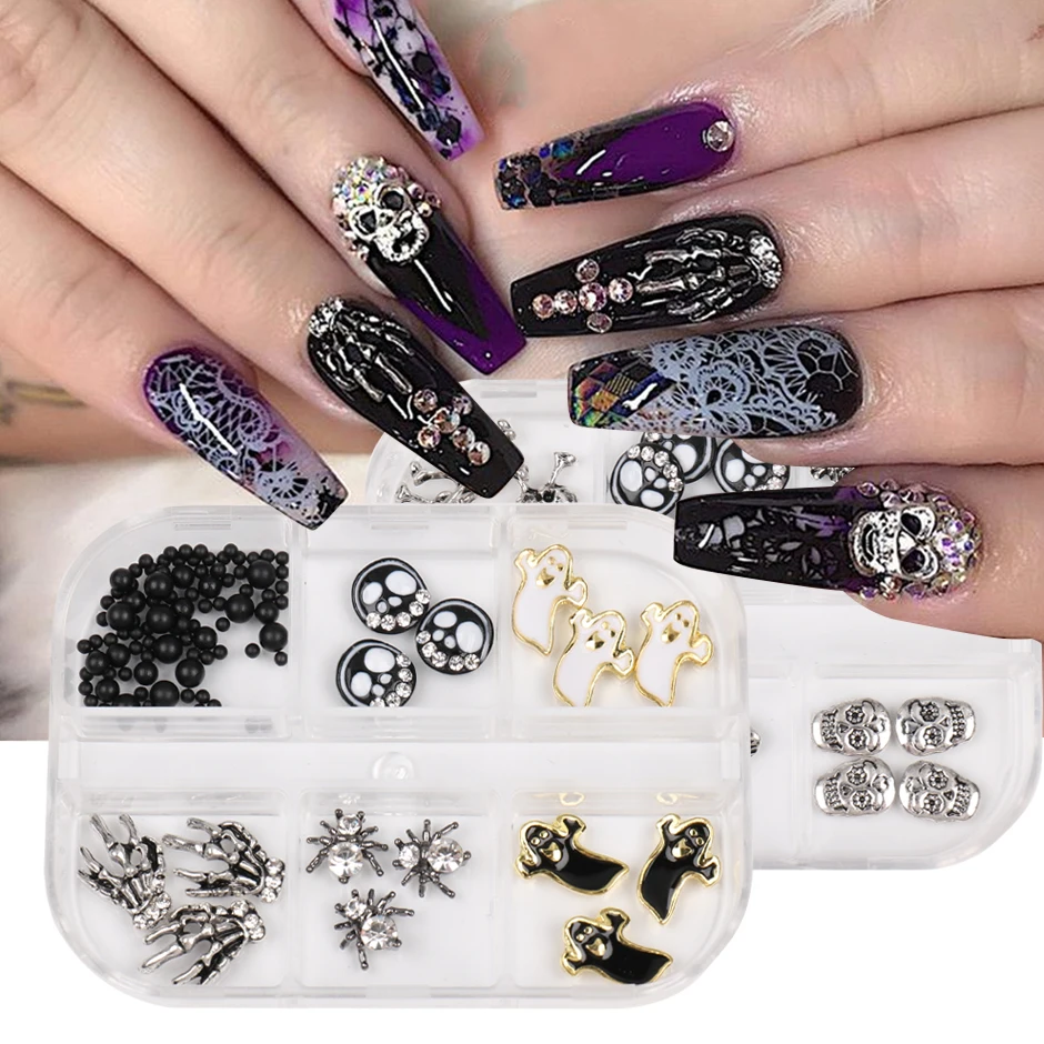 Halloween Nail Charms Silver Gold Metal Rhinestones Press on Nails Alloy  Art Decoration Hollow Y2k Parts Accessories Manicure