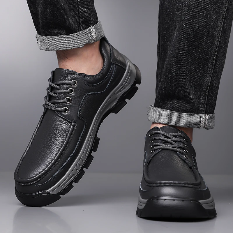 Handmade Leather Business Footwear Comfortable Quality Split Leather Men Flat Outdoor Shoes Men's Flats New Men Casual Shoes 2