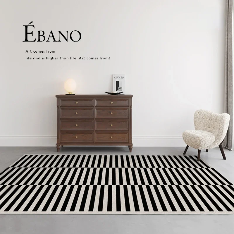 Living Room Carpet Classic Retro Black White Striped Thickened Soft Plaid Bedroom Rug Dirty-resistant Easy-care
