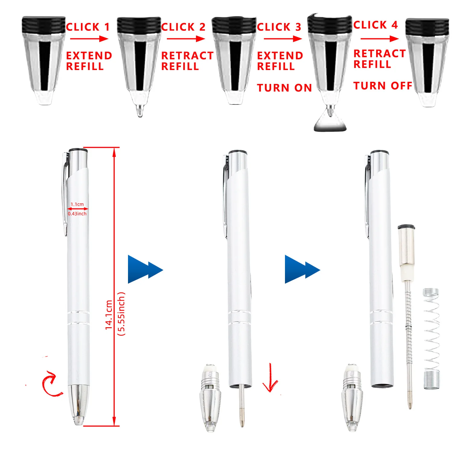 Customize Led Light Pen Multi-Function Ball Pen with Light Metal