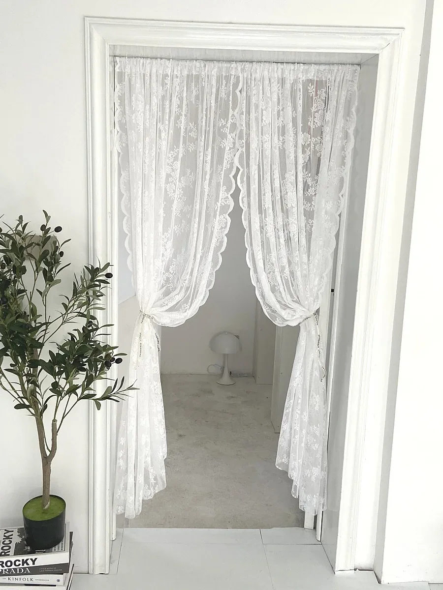 1pc White Flower Embroidery Sheer Curtain,Romantic Polyester Blackout Curtains f