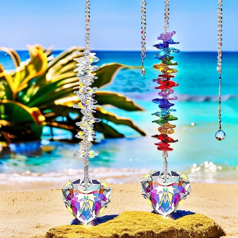 1pcs Clear Glass Crystal Heart Prism Pendant Suncatcher for Windows Indoor Outdoor Garden Hanging D&eacute;cor Gifts for Women Mom
