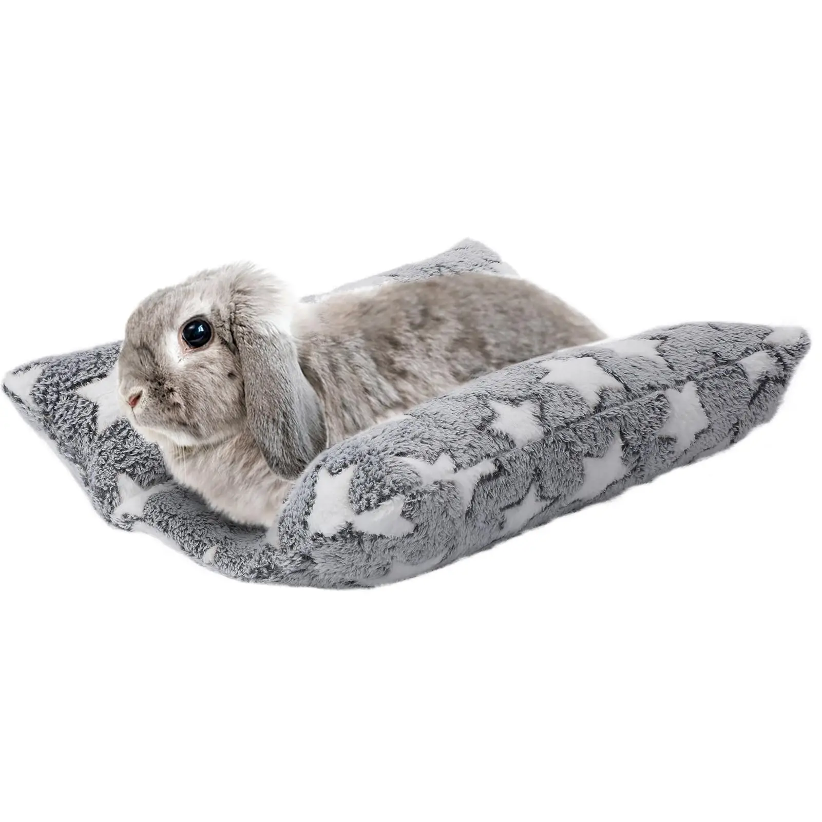 Rabbit Bed - Thick and Soft Rabbit Concave Bed, Pillow-Style Soft Cushion, Comes with Recliner-Style Pillow, Suitable for Indoor Rabbit Sleeping Gift, Gray Star Pattern
