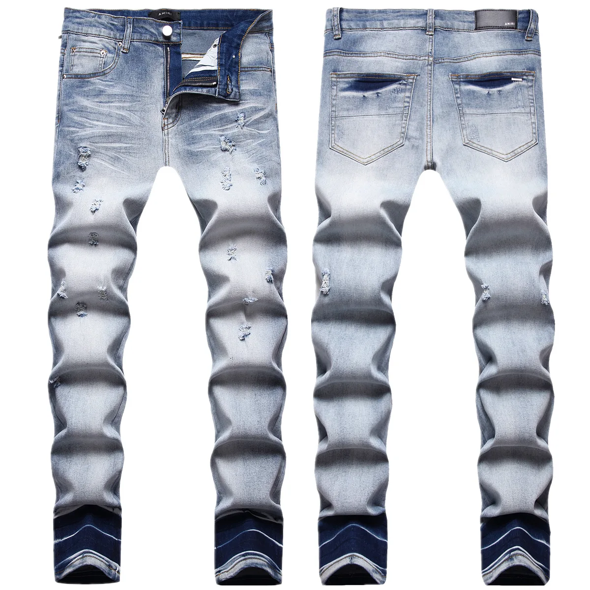Europe and the United States new autumn  winter ripped jeans men AM men's elastic slim feet fashion br long pants