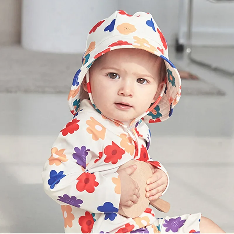 

New Children's Swimsuit with Sun Hat Boys and Girls Long Sleeve Swimwear Sunscreen Quick Dry One-pieces Toddler Beach Suits
