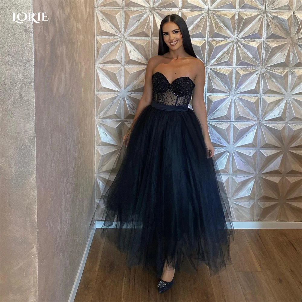 

LORIE черные прозрачные официальные платья для выпускного вечера с открытыми плечами кружевное платье с бисером вечернее платье до щиколотки платья знаменитостей