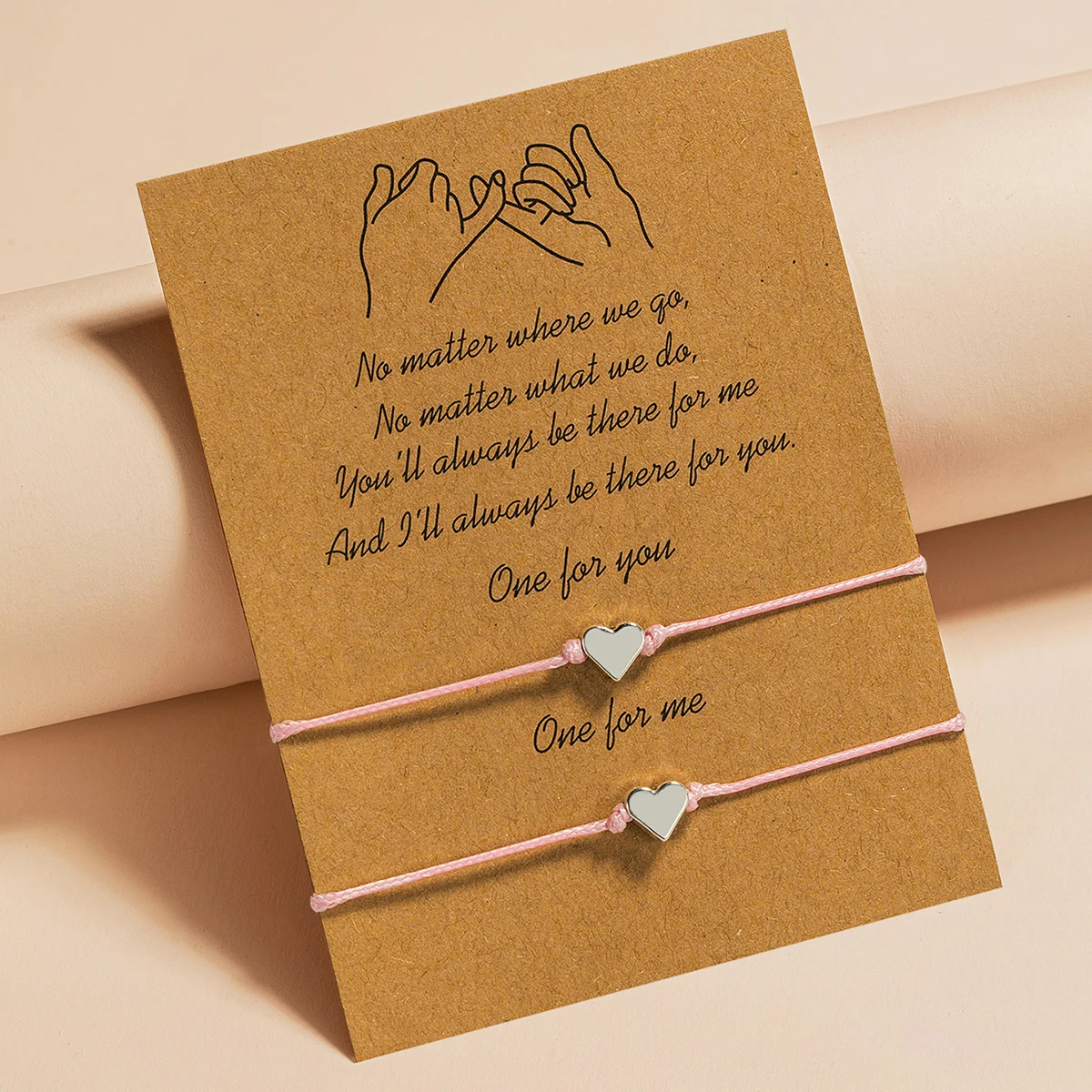 2 PCS Card Sets of Minimalist Casual Style Copper Heart Adjustable Rope Chain Couple Bracelet Jewelry Valentine's Day Gift
