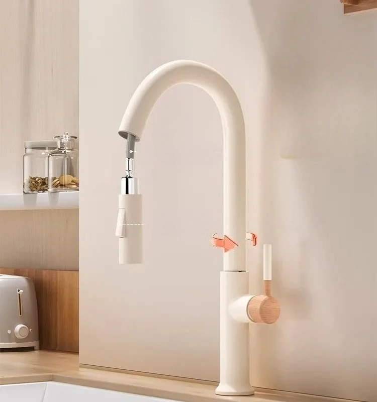 ไม้ครีมดึงออกร้อนและเย็นก๊อกน้ําทองแดงทั้งหมด, ก๊อกน้ําอ่างล้างจานหมุนได้ในครัว 1