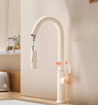 ไม้ครีมดึงออกร้อนและเย็นก๊อกน้ําทองแดงทั้งหมด, ก๊อกน้ําอ่างล้างจานหมุนได้ในครัว 1