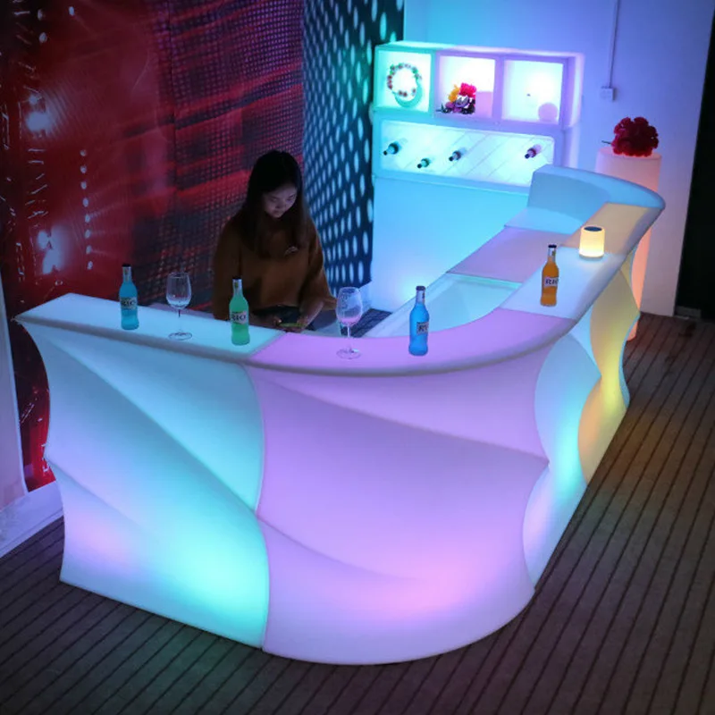 Corner Coffee Bar With LED Lighting, 80*80*110cm,Direct Charging LED Bar Counter,Remote-Controlled High Table Riq-WBT01
