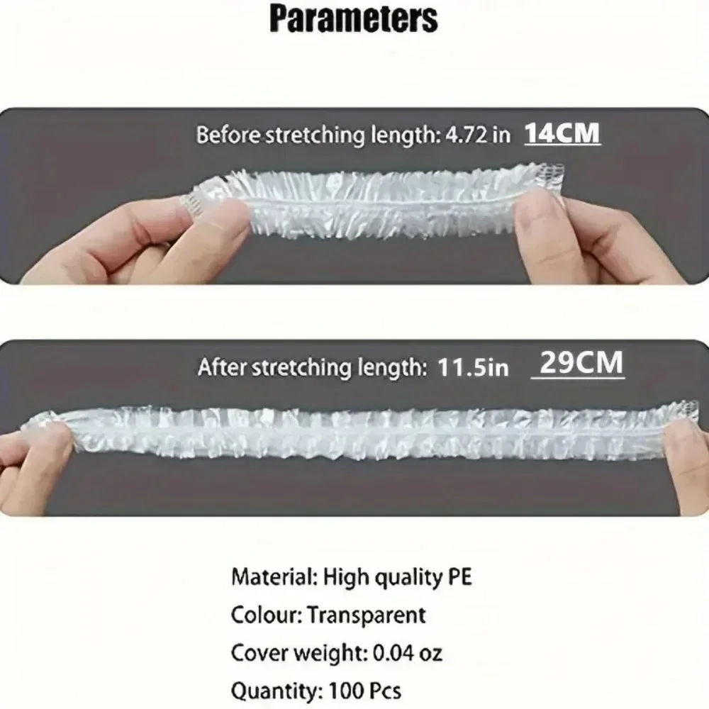 100Pcs Wiederverwendbare Lebensmittel Erhaltung Stretch Tasche Einweg Dusche Motorhaube Bad Elastische Kappe Wasserdichte Haar Kappe Für Küche Lagerung – Detail 3