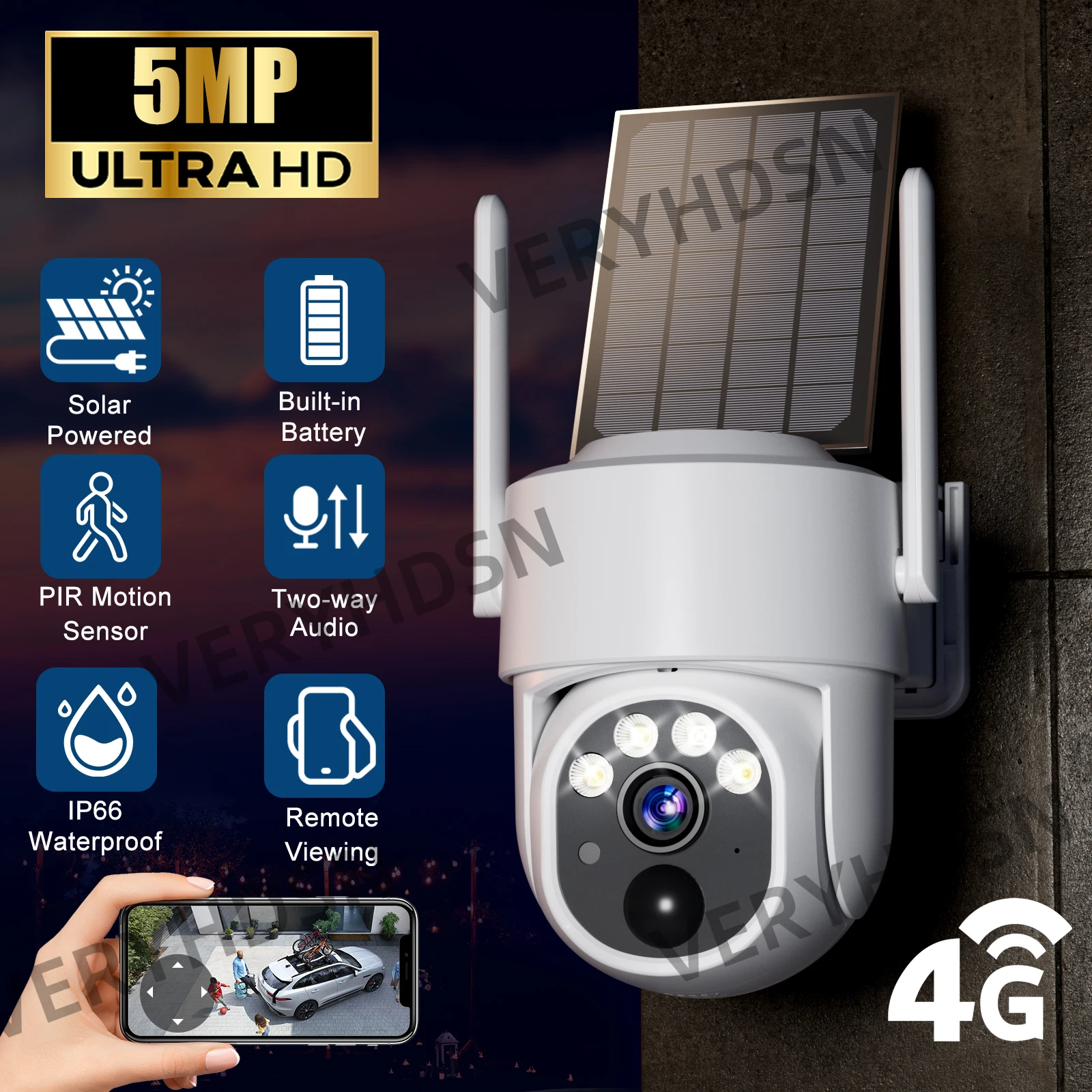 

5MP IP Solar Camera WIFI Wireless Surveillance Cameras Outdoor PIR Human Detect Built-in Battery Powered Energy Waterproof IP66