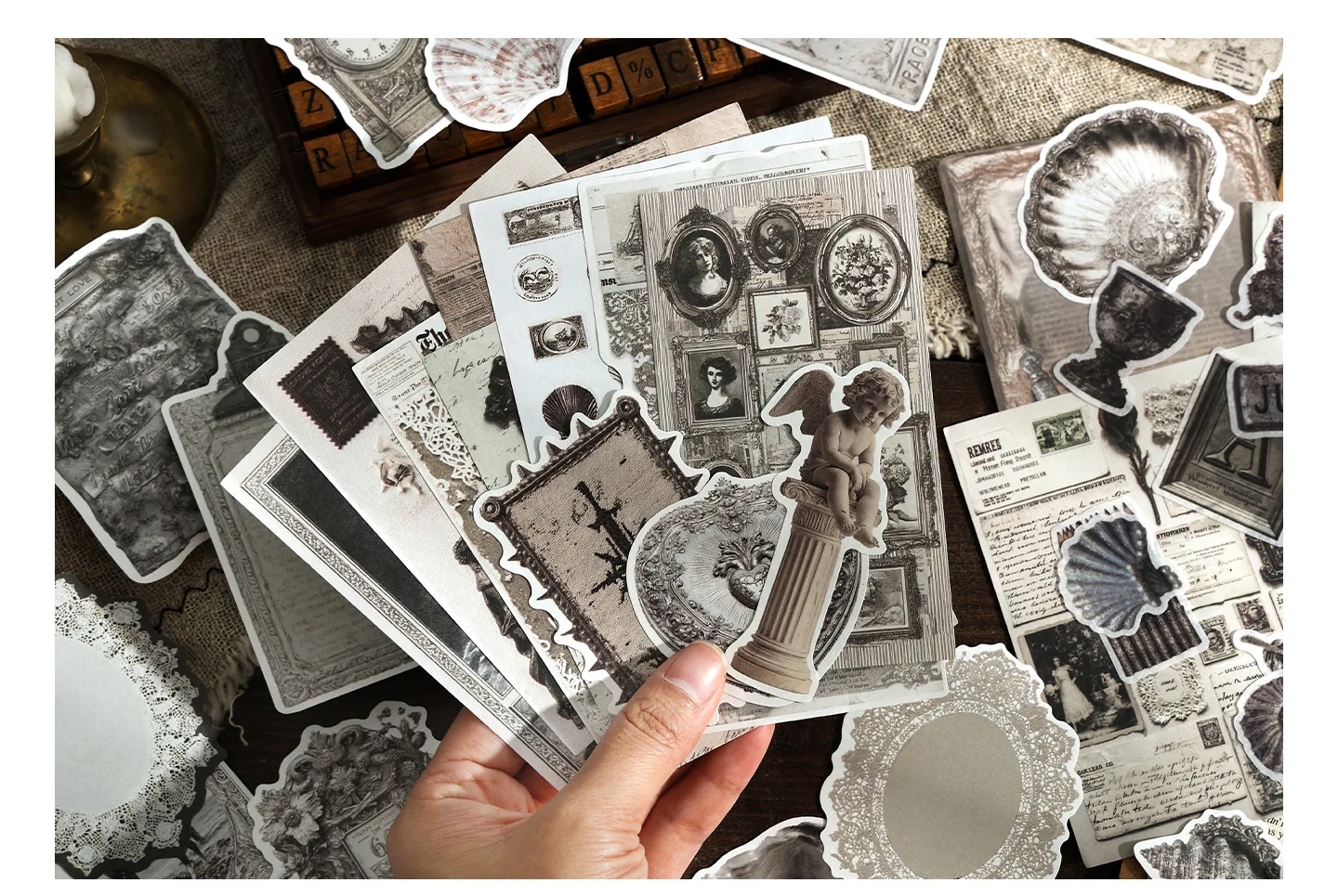 Retro Alte Poesie-Manuskripte DIY Handgemachtes Material Sticker-Set Bastel-Enthusiasten DIY Dekoration Schreibwaren-Set – Detail 13
