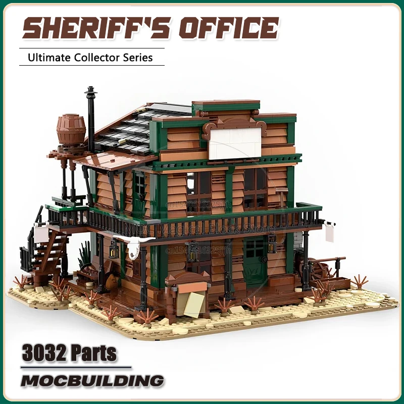 Moc Action Game Wild West Sherien'S Office Building Blocks Modular Streetscape Technology Bricks Collezione Di Assemblaggi Fai Da Te Giocattolo