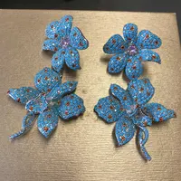 Bilincolor Luxury Blue Double Flower Big Earring for Women Wedding Jewelry Party Gift 6