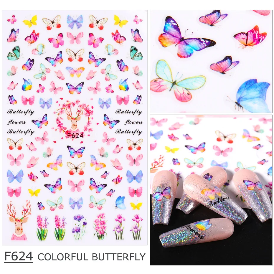 Vibrant Butterfly & Rose Pattern Valentine's Nail Art Stickers