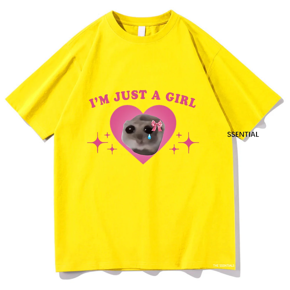 Traurige Hamster Meme Ich bin nur ein Mädchen T-Shirts Männer/Frauen Kleidung Harajuku ästhetische T-Shirt Vintage Unisex Streetwear Baumwolle Tops – Detail 17