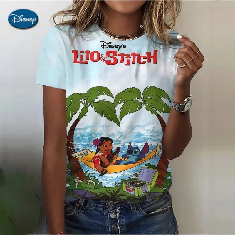 2024 Summer Disney Lilo Stitch 3d Print T-shirts For Women Cute Lady Summer T-shirts Casual O-neck Stitch T-shirts 6