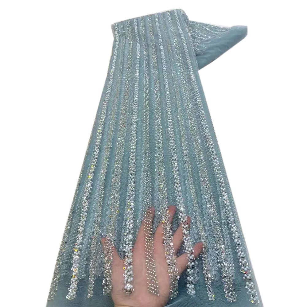 نسيج الدانتيل الأفريقي لعام 2025، مطرز بالترتر وال...